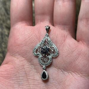 Vintage 10k white gold spinel and diamond lavelier style pendant